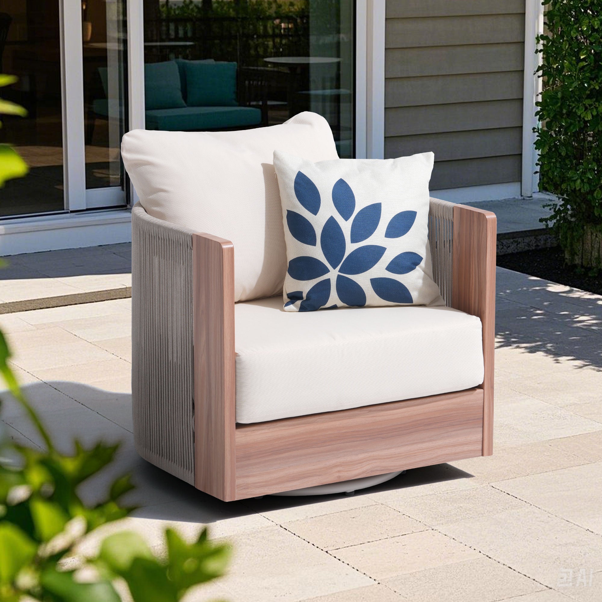 Rope armchair with white cushions- Jardina Modern Premium Patio Outdoor Furniture